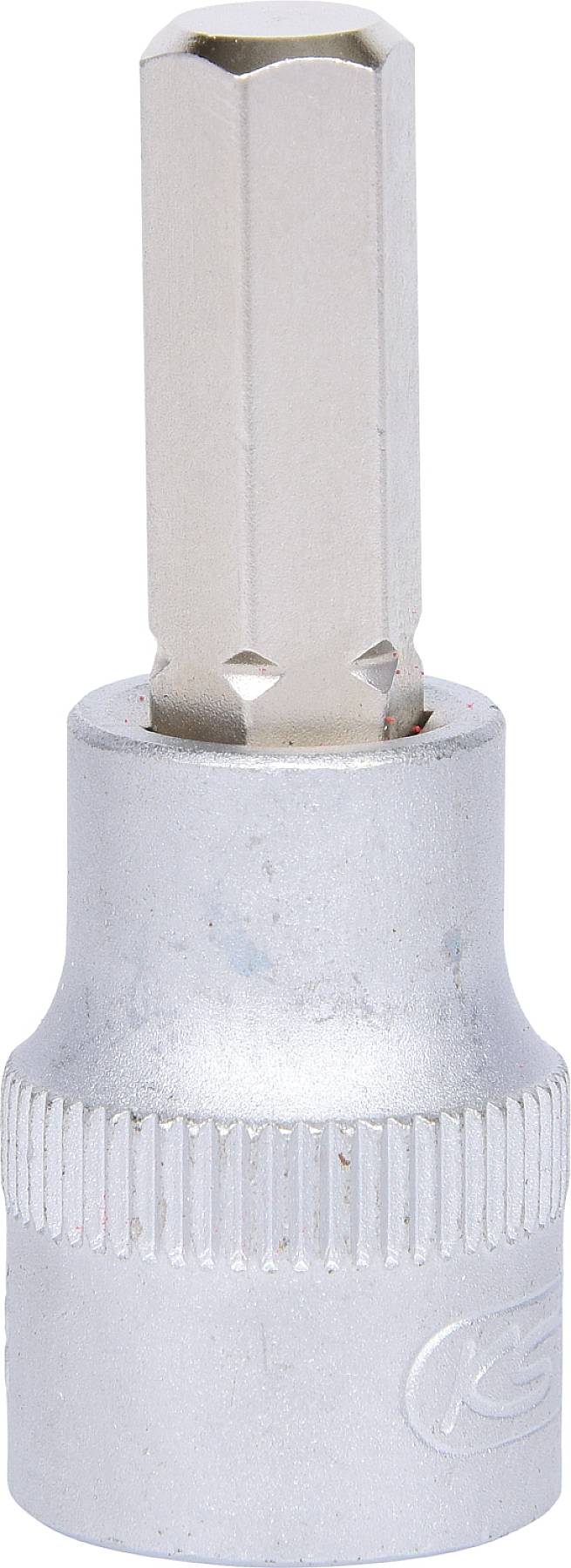 Srebrny klucz nasadowy o sześciokątnym otworze, służący do dokręcania lub odkręcania śrub.