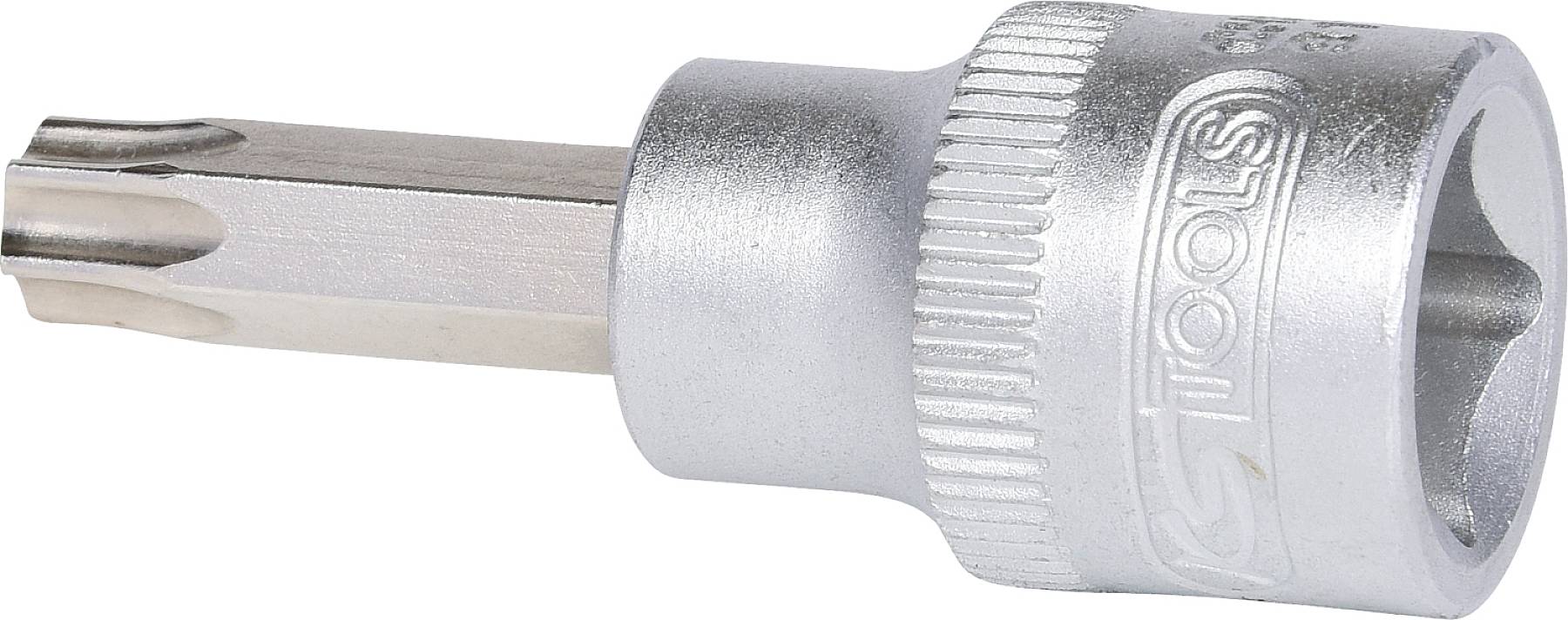 Klucz nasadowy Torx z wykończeniem srebrnym, przeznaczony do śrub o profilu Torx, oznaczony logo 'KS Tools'.
