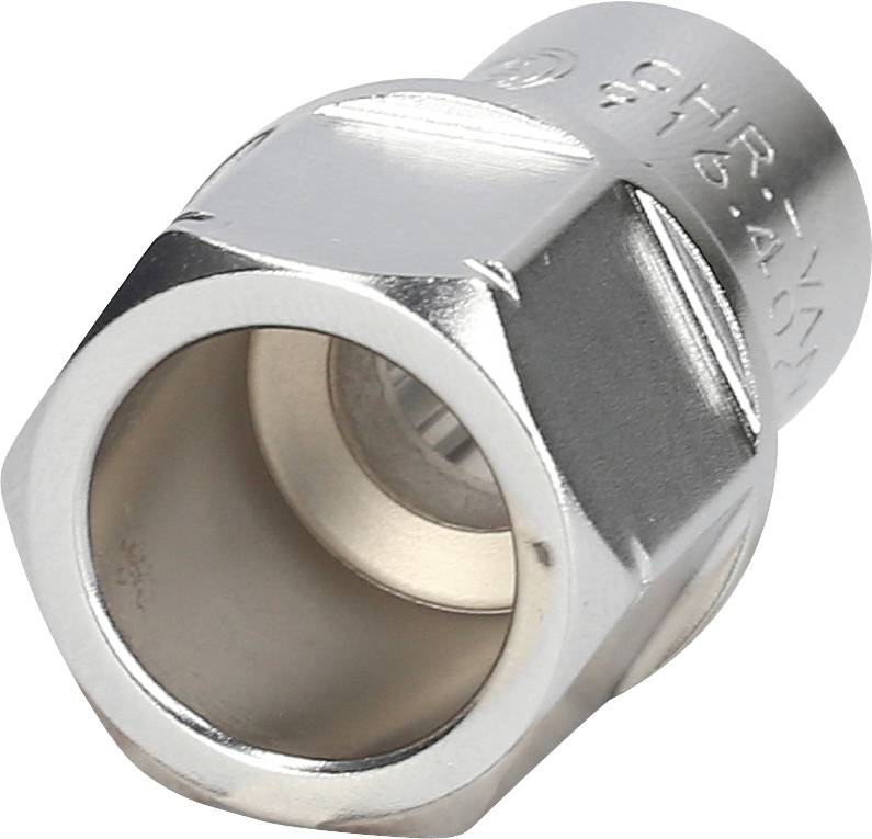 Metalowa nakrętka o sześciokątnym kształcie z gwintem wewnętrznym.