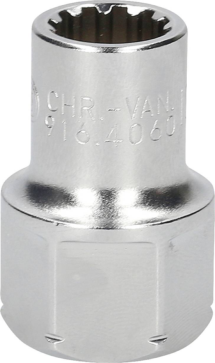 Klucz nasadowy metalowy z napisem Chrom-Wanad, o kształcie cylindrycznym, odpowiedni do narzędzi ręcznych.