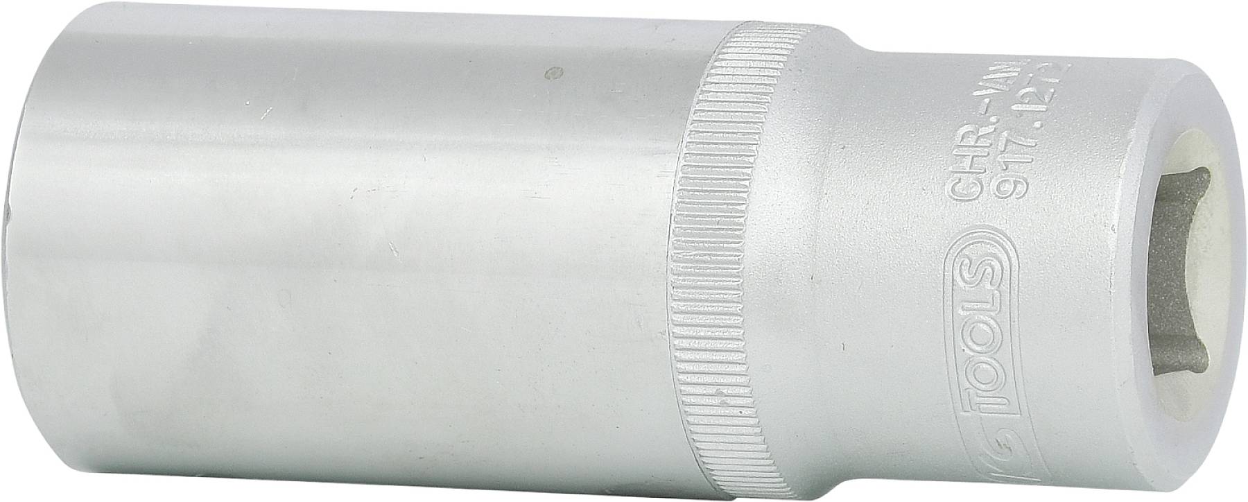 Sześciokątny metalowy adapter klucza nasadowego o cylindrycznym kształcie z rowkowanym odcinkiem dla lepszego uchwytu.