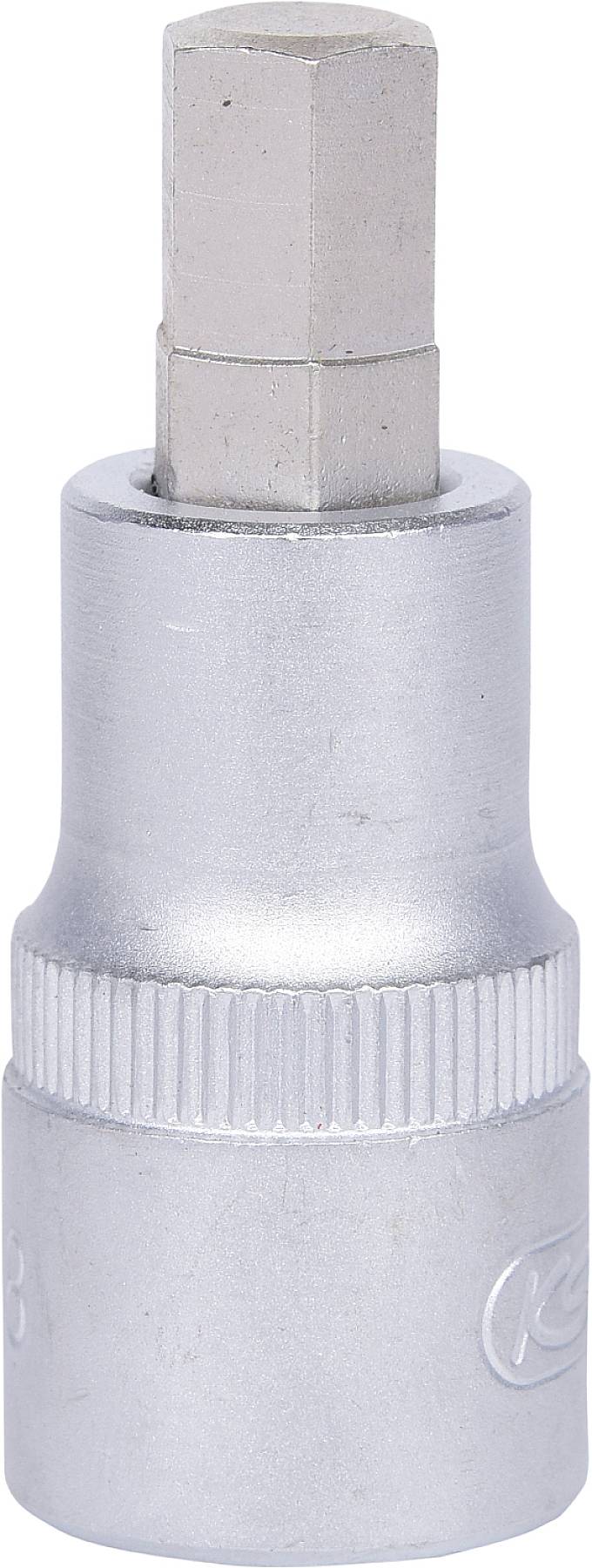 Srebrny klucz nasadowy z łbem sześciokątnym. Przeznaczony do dokręcania lub odkręcania śrub sześciokątnych.