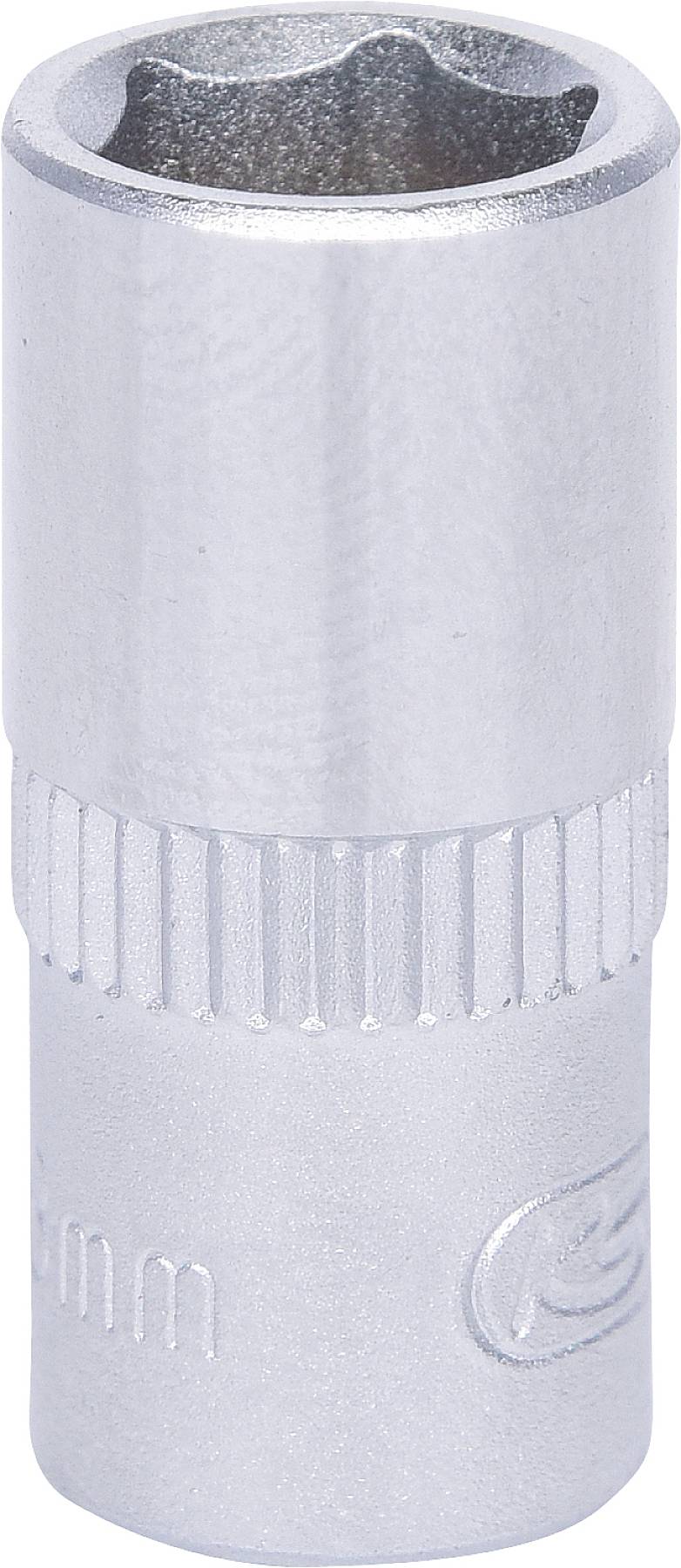 Klucz nasadowy metalowy, cylindryczny, z ryflowanym uchwytem i wytłoczoną informacją o rozmiarze, przeznaczony do zastosowań rzemieślniczych.