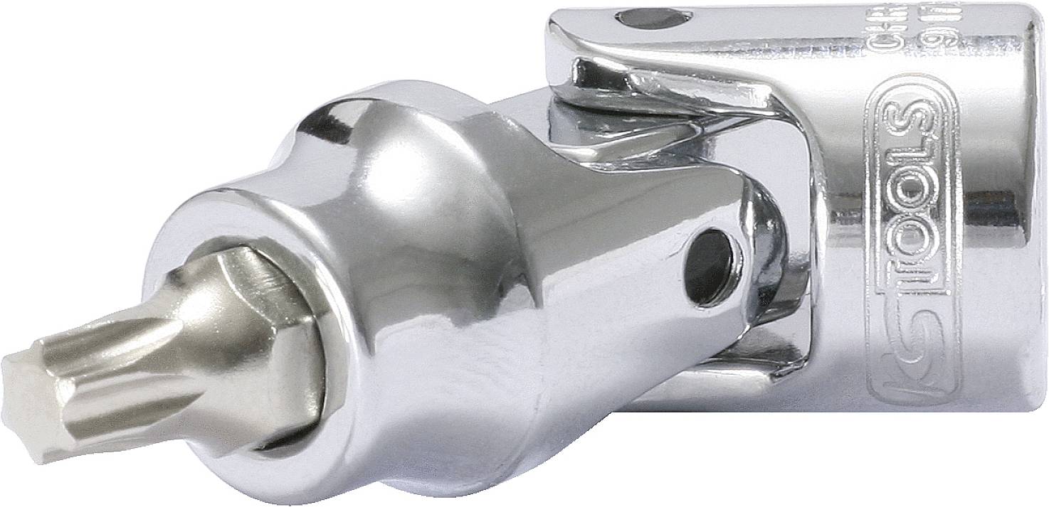 Metalowy uniwersalny adapter przegubowy do kluczy nasadowych z połyskiem, przydatny w trudno dostępnych miejscach podczas konserwacji.