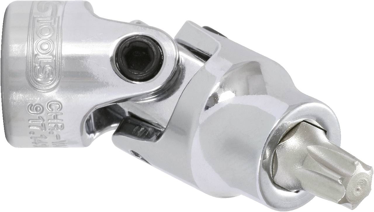 Srebrny adapter przegubowy, często stosowany jako uniwersalne złącze w narzędziach, prezentuje elastyczny mechanizm połączenia.