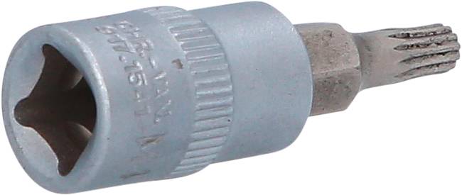 Srebrny wkrętak Torx z żłobkowanym uchwytem, używany do wkręcania lub odkręcania wkrętów Torx.