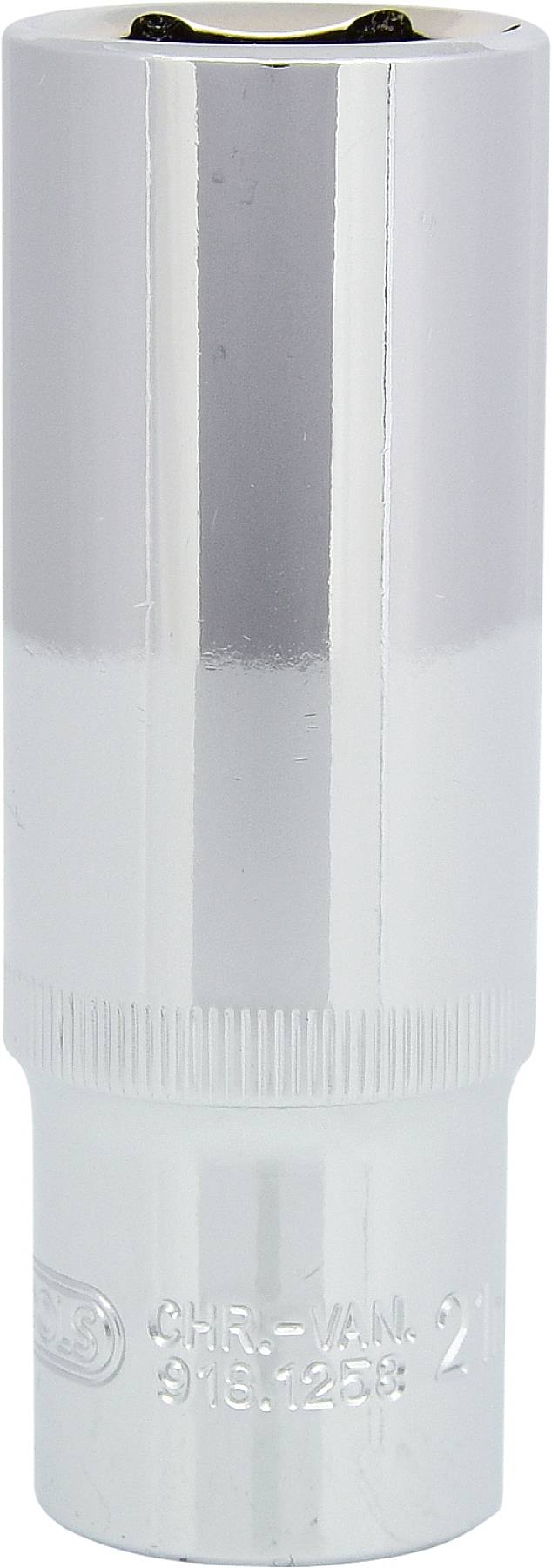 To jest srebrna nakrętka sześciokątna, ukształtowana do śrub i nakrętek sześciokątnych. Posiada charakterystyczne żebrowanie na dolnym końcu.