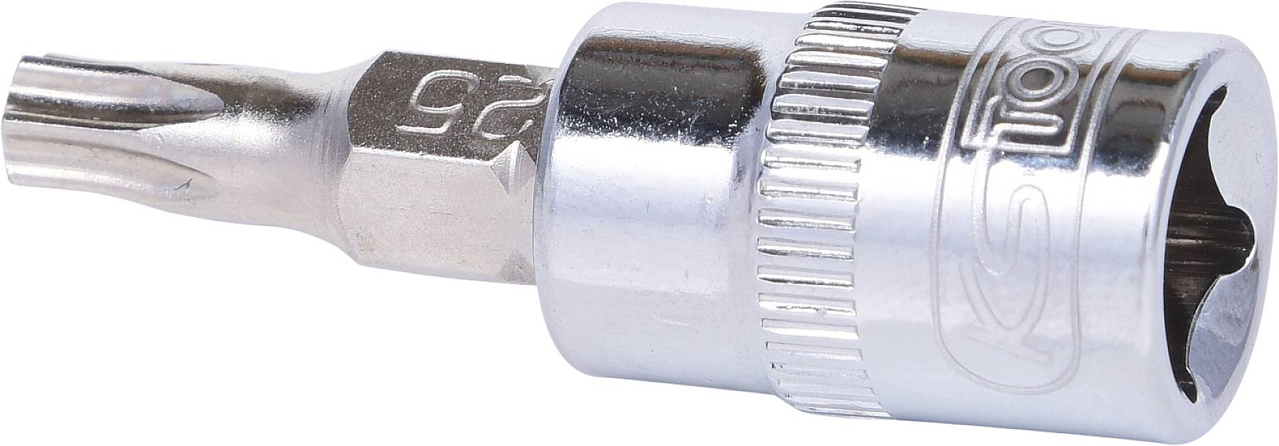 Metalowy nasadowy klucz z bitem Torx T25 i złączem 3/8 cala. Stosowany do dokręcania śrub Torx.