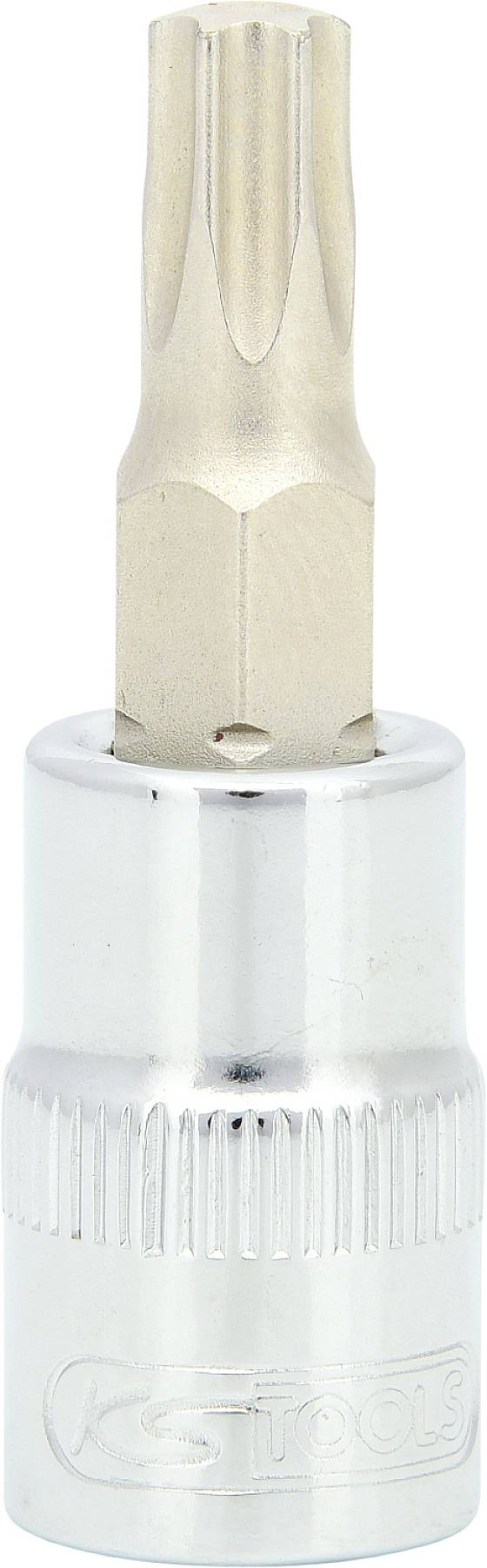 Srebrny wkład śrubokręta z sześciokątnym uchwytem i czubkiem w kształcie gwiazdy, stosowany w pracach rzemieślniczych.