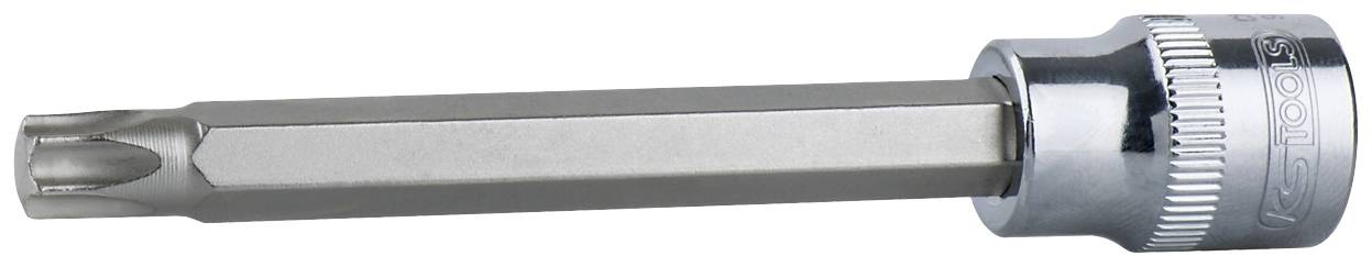 Bit Torx z nasadką klucza, w kolorze srebrnym, odpowiedni do prac mechanicznych i napraw.