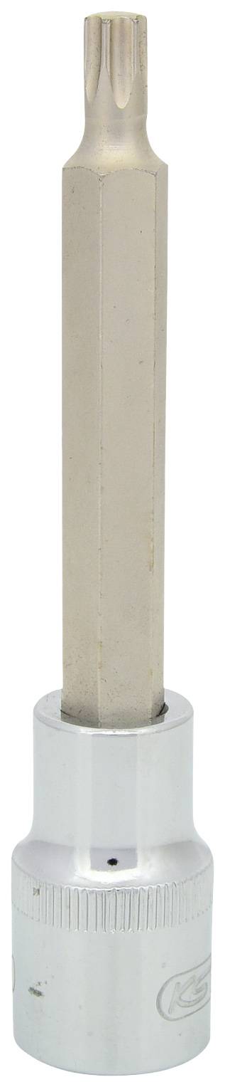 Bit Torx o długiej, sześciokątnej formie z srebrnym adapterem uchwytu, powszechnie stosowany w naprawach samochodowych i maszynowych.