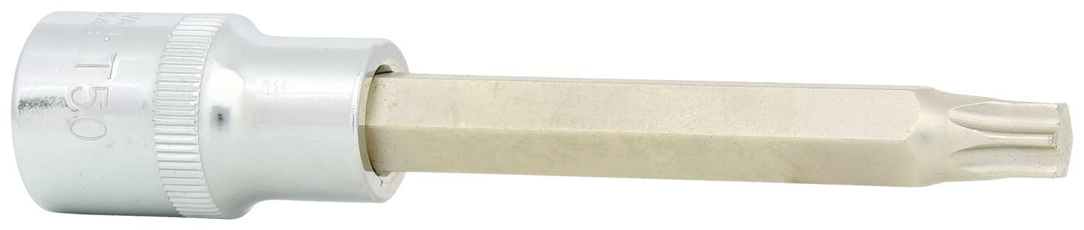 Srebrny bit Torx, powszechnie stosowany do dokręcania śrub o profilu gwiazdkowym w zastosowaniach mechanicznych.