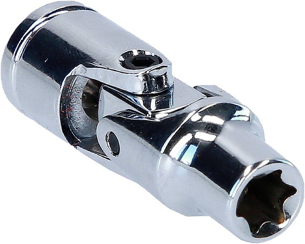 Chromowany przegub krzyżowy do pojazdu, stosowany jako element łączący narzędzia. Idealny do trudno dostępnych miejsc.