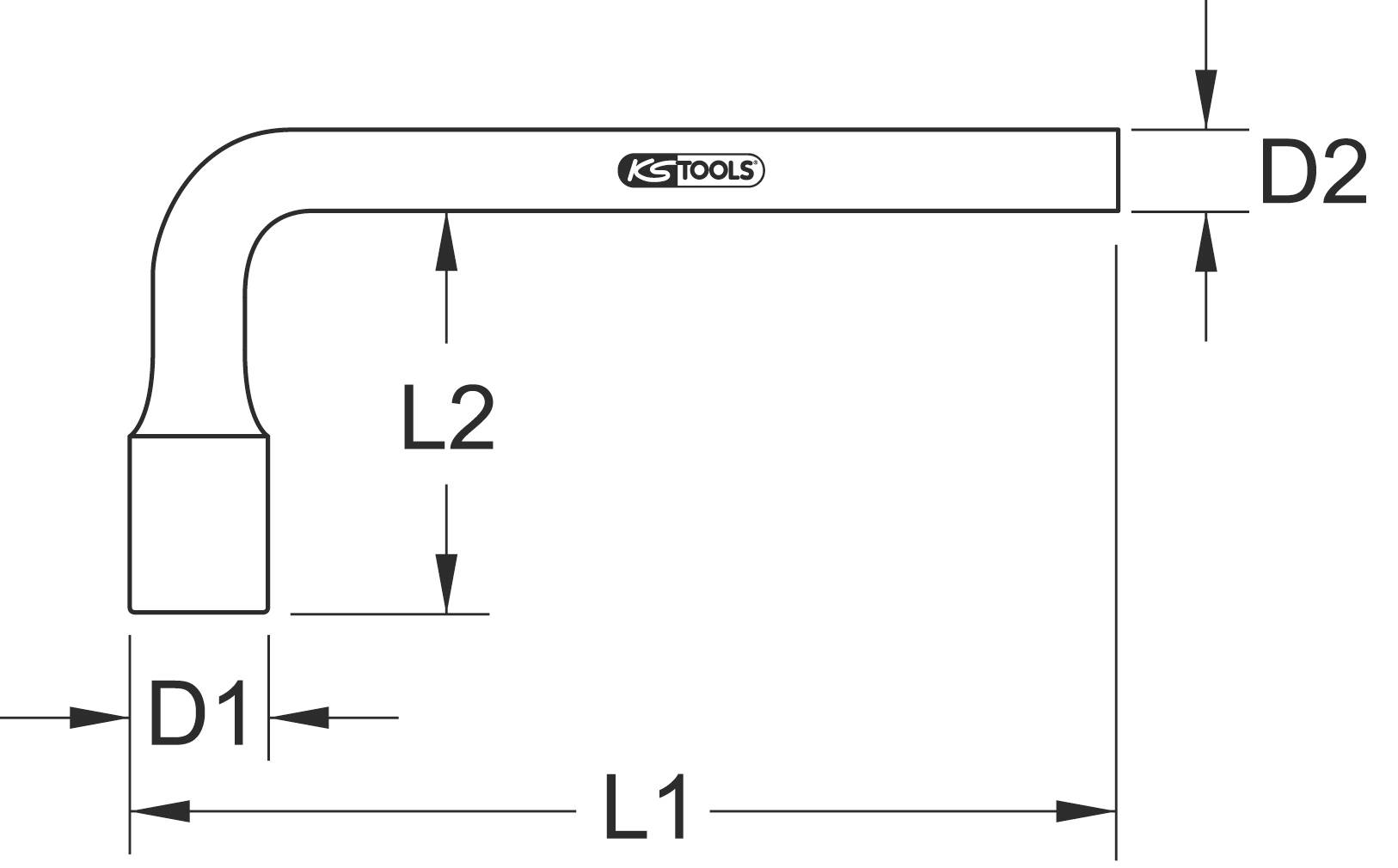 Diagram klucza nasadowego z oznaczonymi wymiarami D1, D2, L1 i L2.