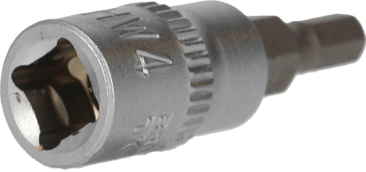 Klucz sześciokątny, srebrny, pokazany z boku, z sześciokątnym otworem. Używany do prac ślusarskich, poręczne narzędzie dla mechaników.