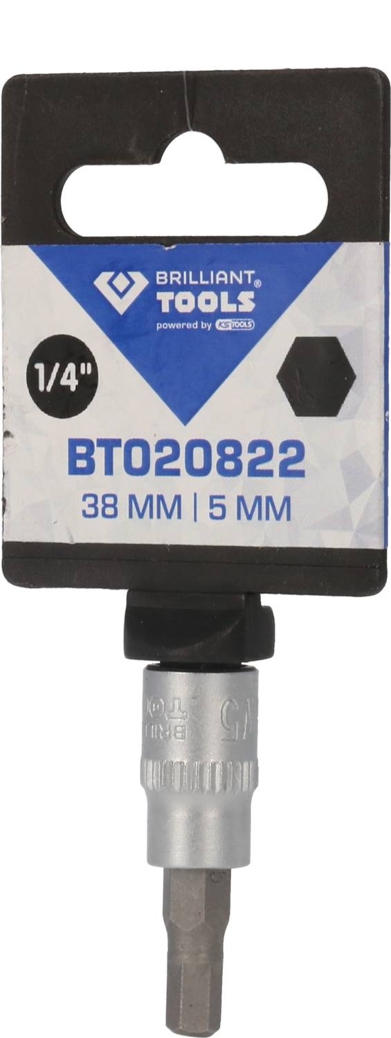 Nasadka BitEinsatz marki Brilliant Tools, rozmiar: 1/4 cala, długość: 38 mm, rozmiar klucza: 5 mm.
