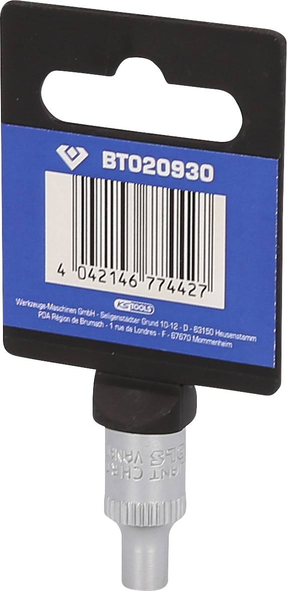 Czapka z kodem kreskowym i napisem 'BT020930' jest umieszczona na srebrnym sześciokątnym bicie, prawdopodobnie przeznaczonym do narzędzi.