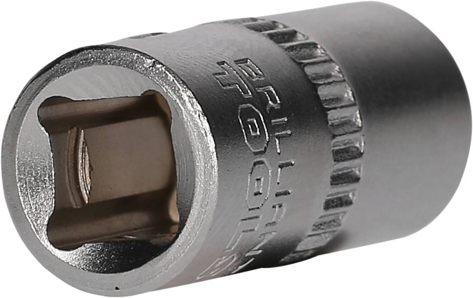 Srebrna nakrętka z kwadratowym otworem i żłobkowaną krawędzią. Stosowana do śrub i nakrętek przy użyciu klucza nasadowego lub grzechotkowego.