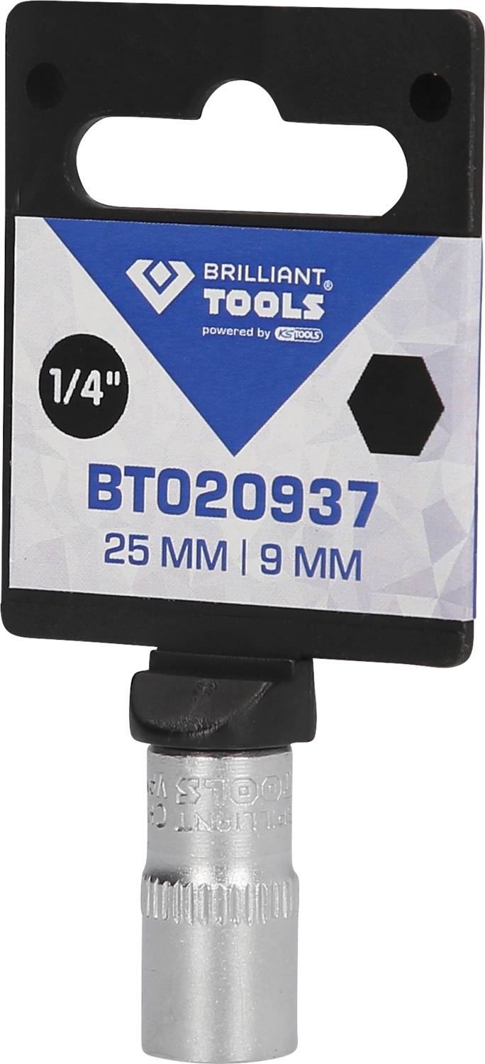 Adapter klucza 'Brilliant Tools BT020937' o szerokości klucza 25 mm i kwadratowym gnieździe 9 mm.