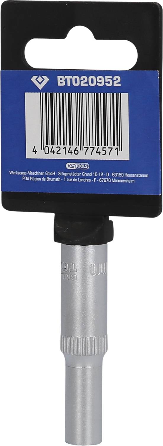 Wiertło metalowe w szarej oprawce z niebieską etykietą, kod kreskowy '4042146774571', numer produktu 'BT020952', nazwa marki.