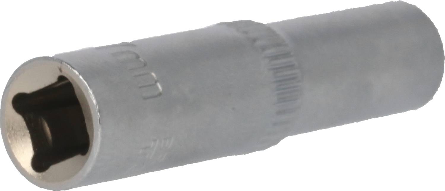 Nasadka metalowa o kształcie cylindrycznym, z fakturowaną powierzchnią zapewniającą lepszy chwyt, kompatybilna z kluczem sześciokątnym.