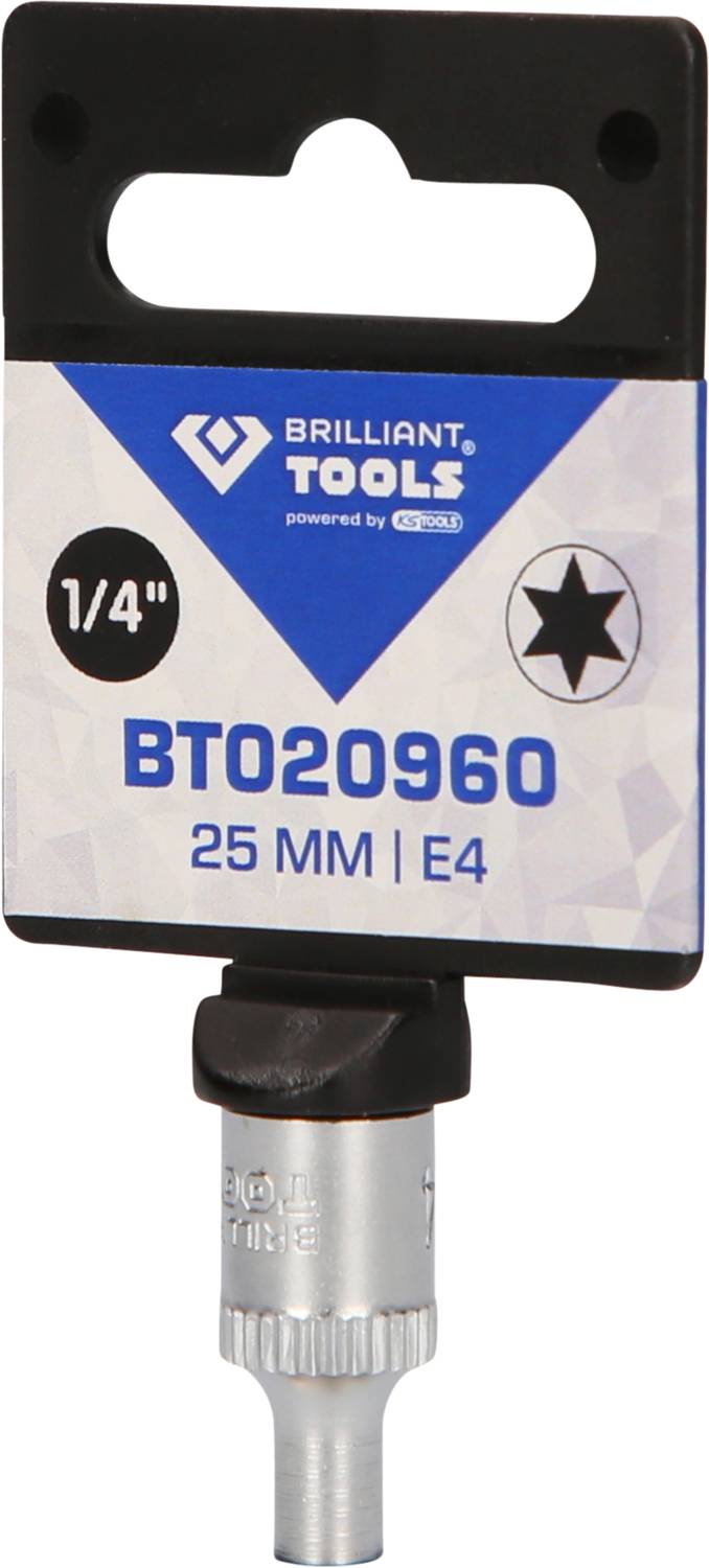 Nasadka sześciokątna Brilliant Tools, numer modelu BT020960, 25 mm, rozmiar E4, z przyłączem 1/4 cala.