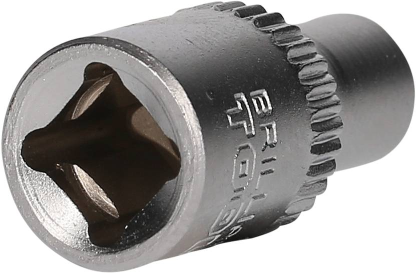 Sześciokątny nasadowy klucz oczkowy z metalu, widziany z boku. Odpowiedni do montażu i demontażu śrub i nakrętek.