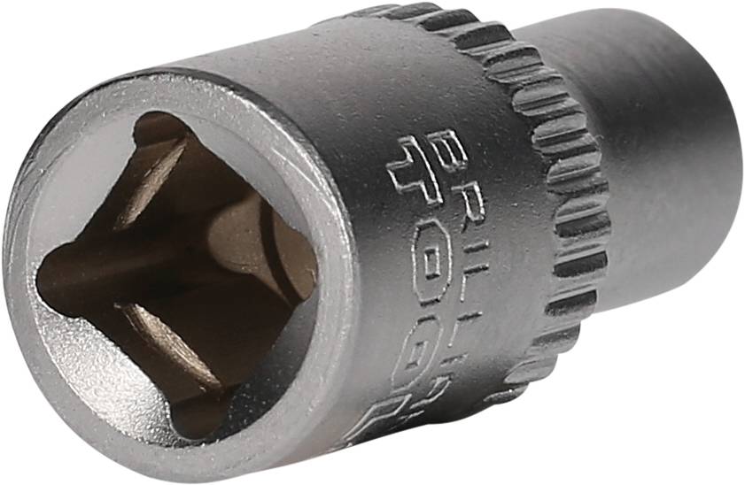 Nasadka metalowa z ryflowaną powierzchnią i kwadratowym napędem, odpowiednia do precyzyjnych prac mocujących.