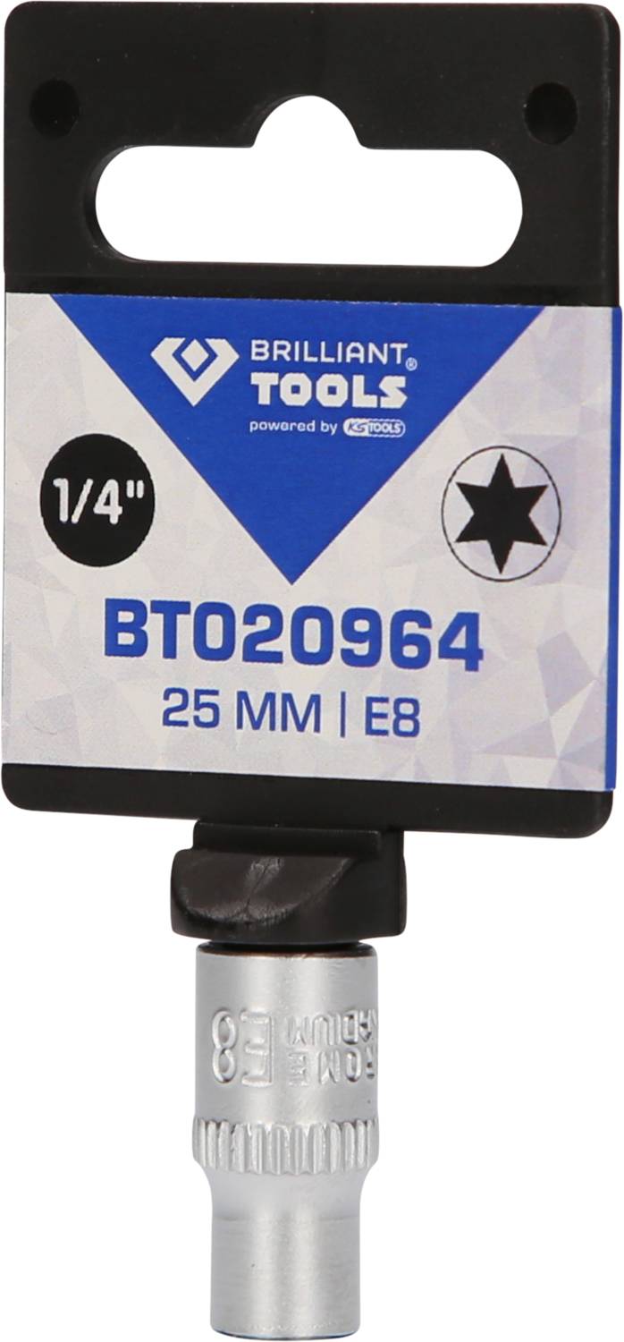 Bit nasadowy 'BT020964', 25 mm, napęd 1/4", Torx E8, firmy Brilliant Tools.
