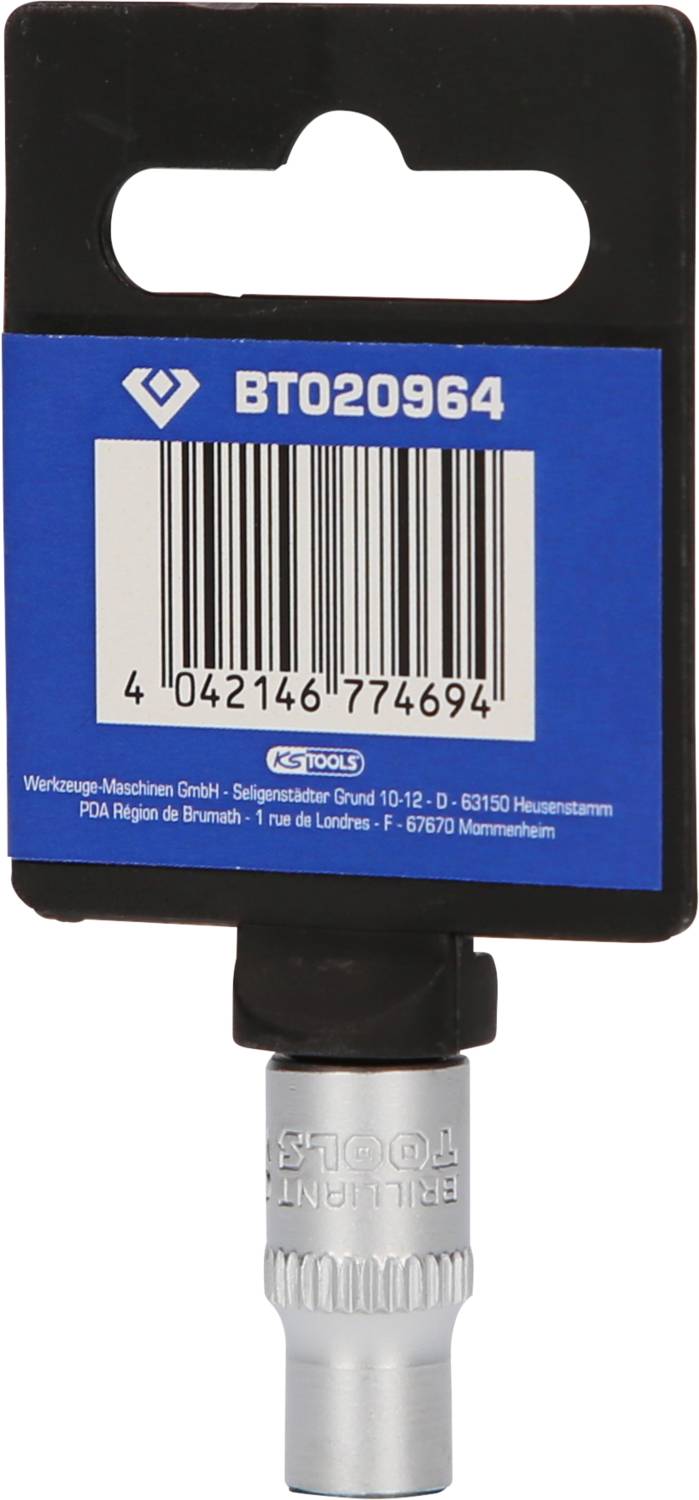 Opakowanie narzędzia z numerem artykułu 'BT020964', kodem kreskowym i adresem firmy. Głównie oznaczenie produktu i informacje.