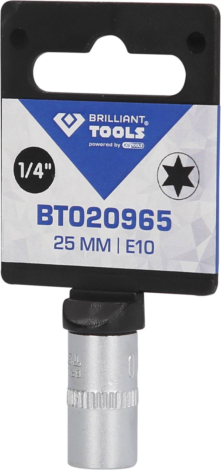 Klucz nasadowy 'Brilliant Tools' E10 o rozmiarze 25 mm z chwytem 1/4". Numer produktu BT020965.