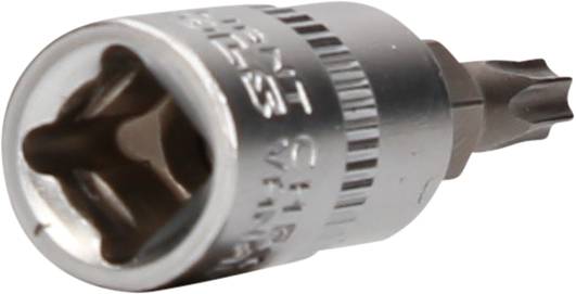 Wiertło metalowe z końcówką gwiaździstą, odpowiednie do precyzyjnego wkręcania wkrętów w powierzchnie metalowe.