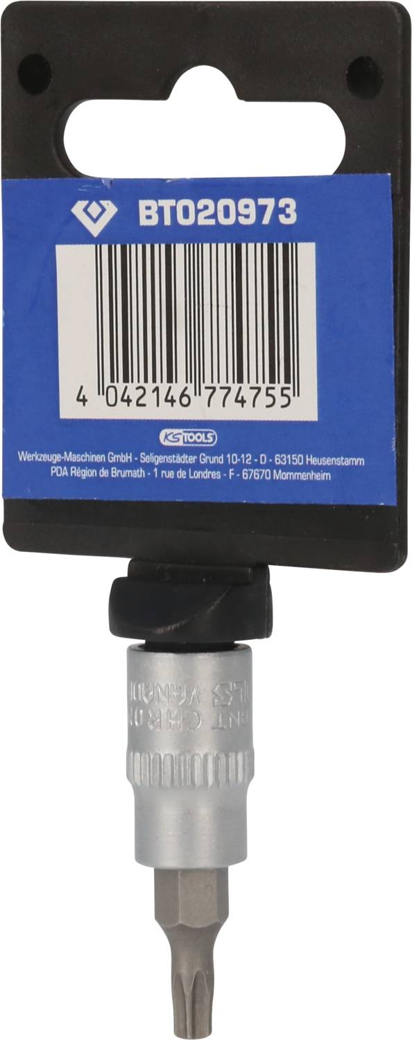 Końcówka śrubokręta (Torx) w opakowaniu z nadrukiem 'BT020973', kod kreskowy widoczny.