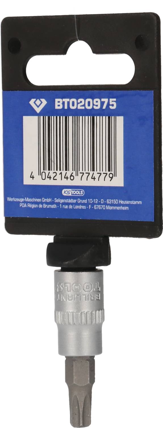 Uchwyt mocujący bit w opakowaniu z napisem 'BT020975' i kodem kreskowym u góry.
