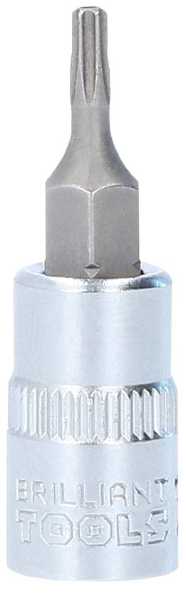 Adapter 'Brilliant Tools' z sześciokątnym chwytem i profilem T, idealny do napraw i prac montażowych. Srebrny z ryflowanym uchwytem.