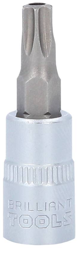 Srebrny bit Torx o profilu sześcioramiennym; na nim napis 'BRILLIANT TOOLS'.
