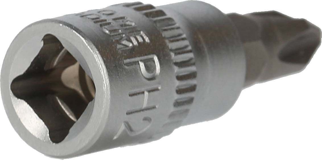 Metalowy bit PH2 do wkrętaka, kompatybilny ze śrubami krzyżakowymi, z żebrowanym uchwytem dla lepszego trzymania.