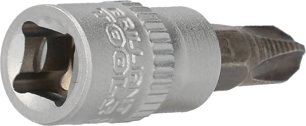 Srebrny uchwyt na bity z bitem krzyżowym. Napis: 'Brilliant Tools'.