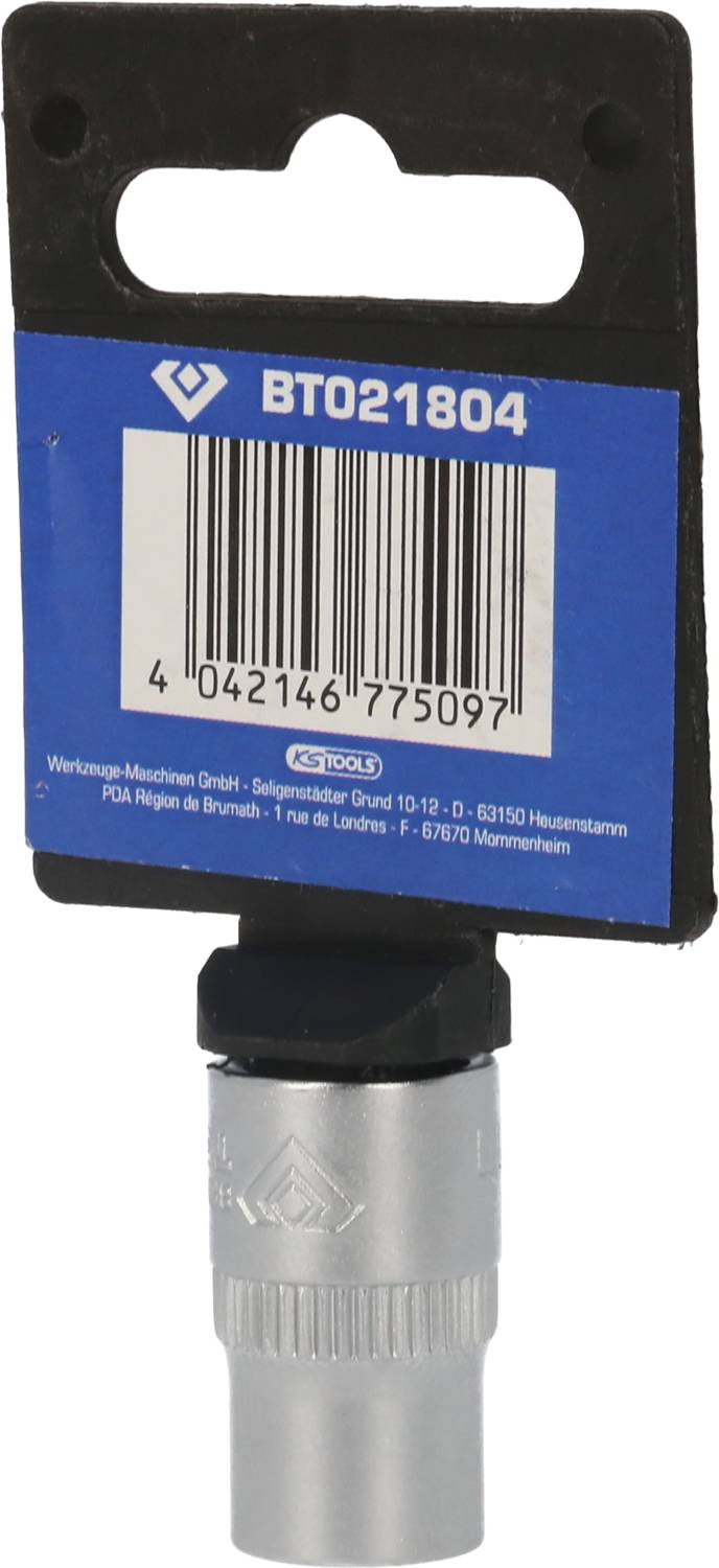 Srebrny adapter klucza z czarnym uchwytem, kod produktu 'BT021804', kod kreskowy 042146 75097.