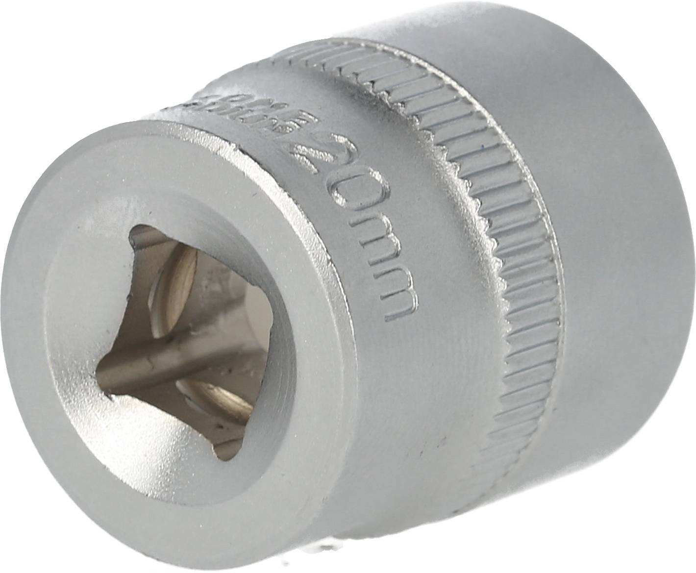 Srebrny orzech z wytłoczonym napisem '20 mm'.