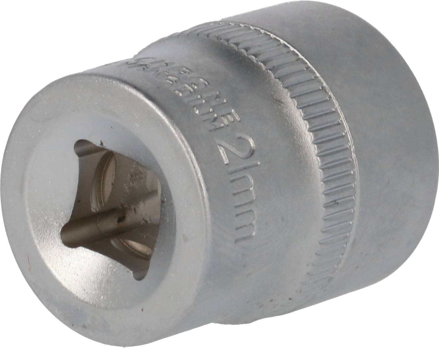 Srebrowy klucz nasadowy z grawerunkiem '21mm'.