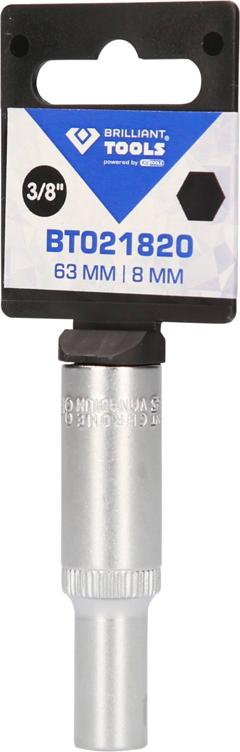 Nasadka Brilliant Tools BT021820 63 mm | 8 mm z gniazdem sześciokątnym i napędem 3/8 cala. Idealna do precyzyjnej i solidnej pracy.