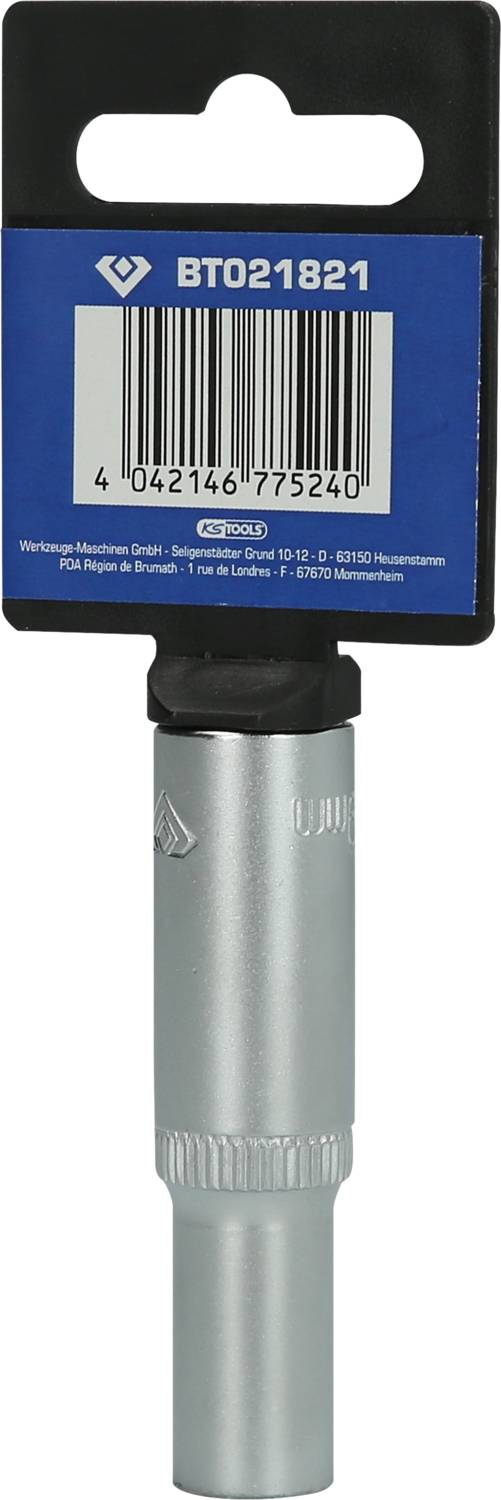 Wiertło metalowe z opakowaniem. Etykieta zawiera kod kreskowy i numer 'BT021821'. Narzędzie do precyzyjnego wiercenia w powierzchniach metalowych.