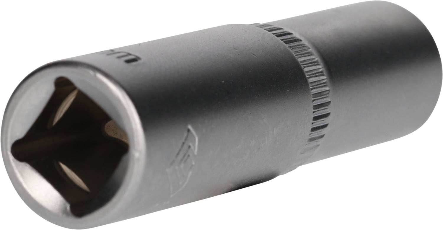 Srebrne narzędzie do orzechów zażurowanym uchwytem leży na białej powierzchni.