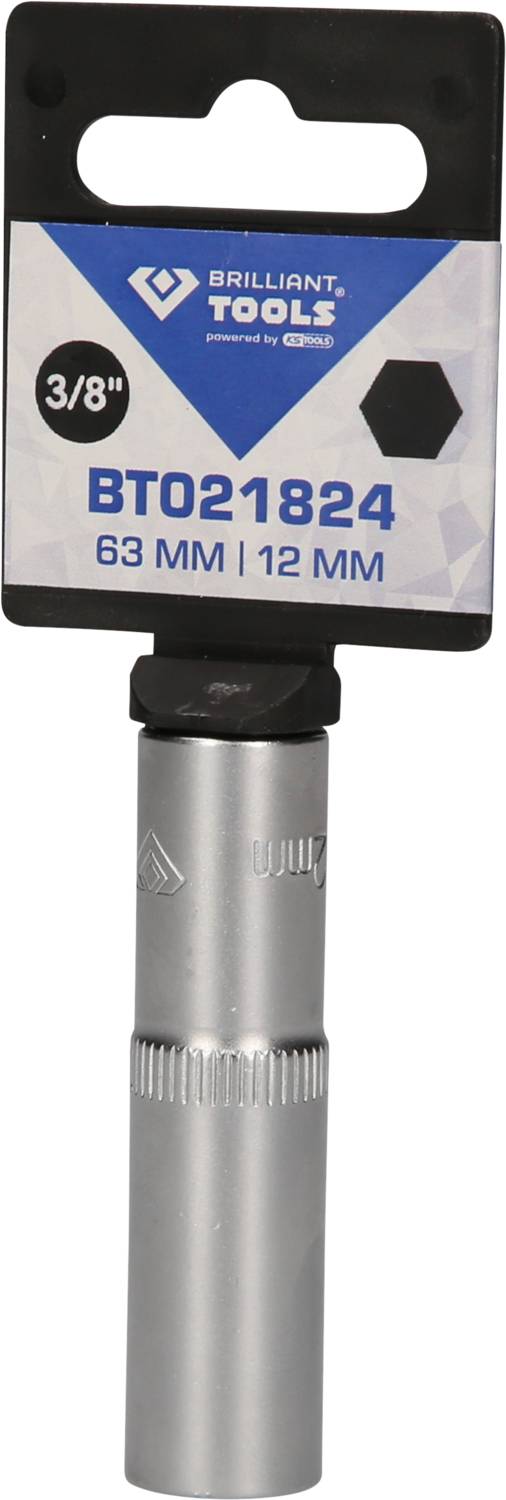Srebrny przyrząd z opakowaniem oznaczonym napisem 'BRILLIANT TOOLS' oraz numerem modelu 'BT021824'. Rozmiar: 63mm | 12mm.