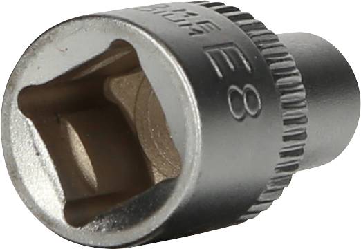 Nasadka metalowa, rozmiar E8, z uzębieniem dla lepszego uchwytu, odpowiednia do prac z śrubami i nakrętkami.