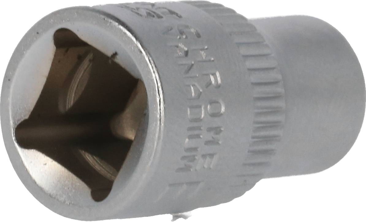 Srebrna nakrętka wykonana ze stali chromowo-wanadowej. Ma okrągły kształt z żłobionym brzegiem i kwadratowym profilem wewnętrznym.