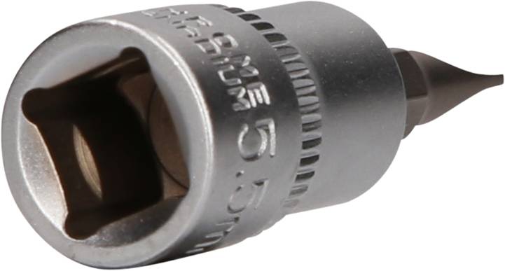 Srebrny adapter do klucza o rozmiarze 5,5 mm, stosowany w pracach mechanicznych lub rzemieślniczych.