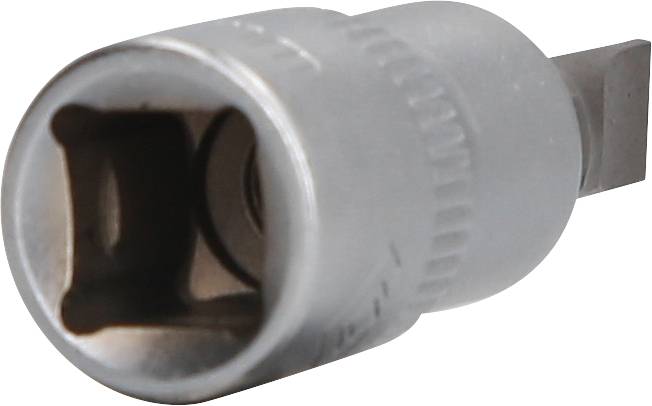 Srebrny 12-punktowy klucz nasadowy z kwadratowym otworem i żebrowanym uchwytem, wykonany z metalu, przedstawiony w perspektywie z boku.