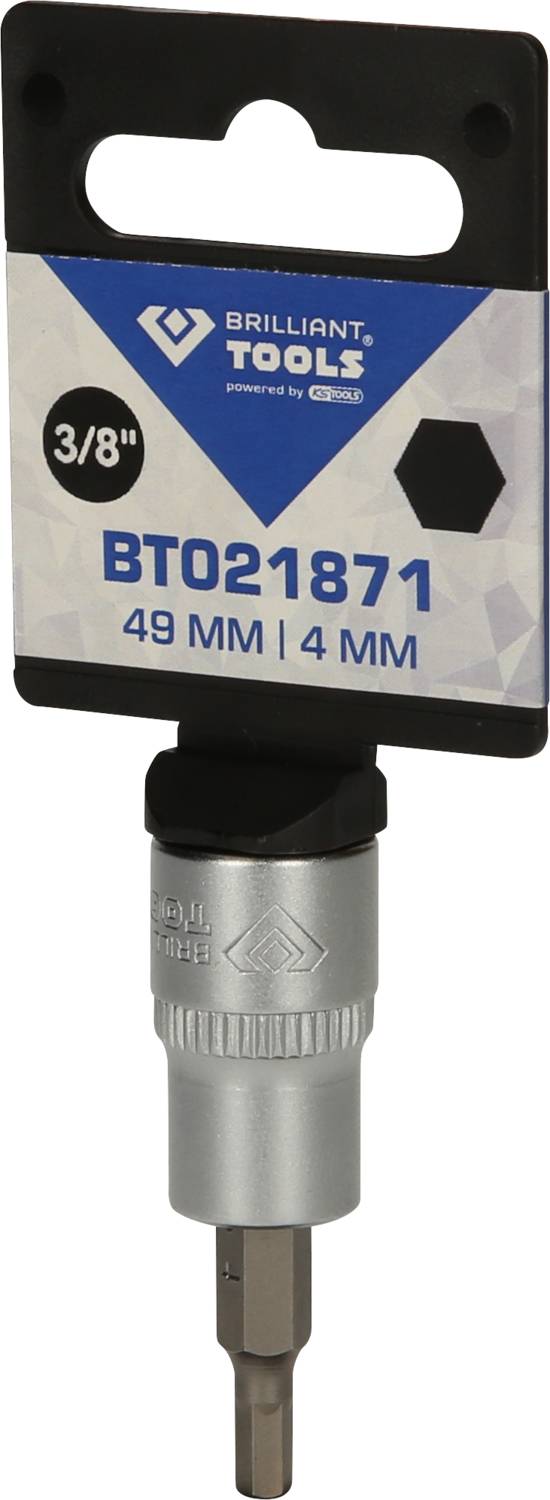 'Brilliant Tools Adapter Bit, 3/8 cala, długość: 49 mm, rozmiar: 4 mm, numer artykułu BT021871.'